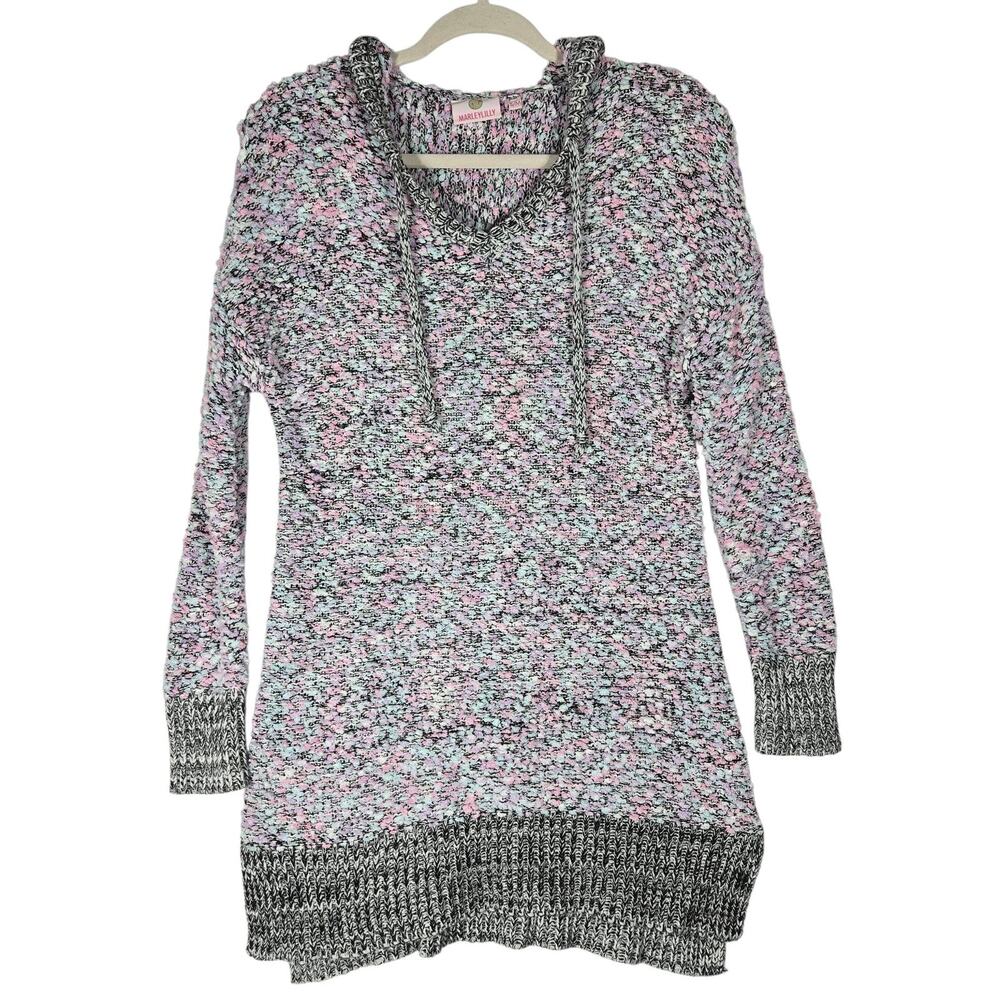 Marleylilly Hooded Sweater‎ S/M Multicolor Boucle Knit Pullover Longline Tunic